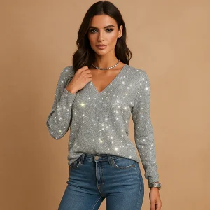 Haut Femme Paillettes Décolleté V Soirée