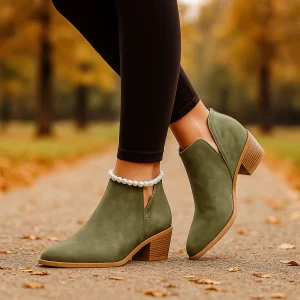 Bottines Femme Talon Bas Bout Pointu Confort Quotidien